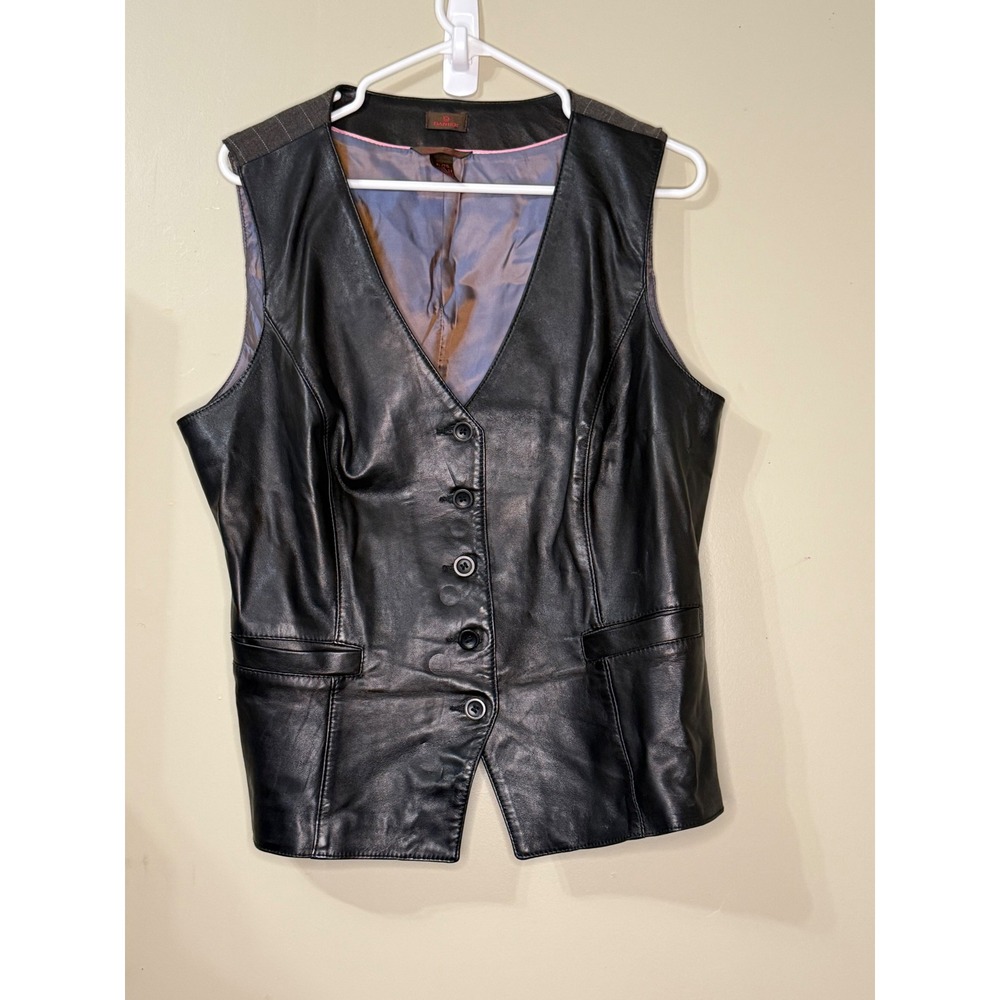 Danier Y2K‎ Italian Leather Pinstripe Vest Black Gray XL Dark Goth Academia